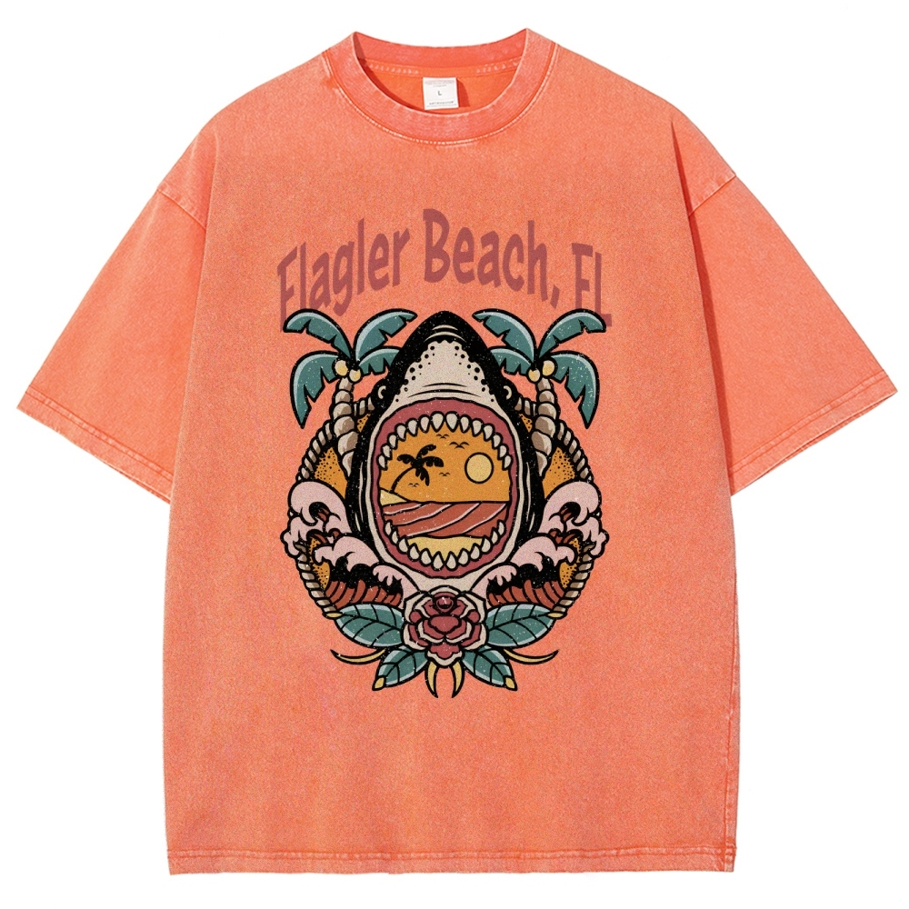 Washed T-Shirt | Unisex Fit Landscape Flager Beach TEE | TIDESENCE