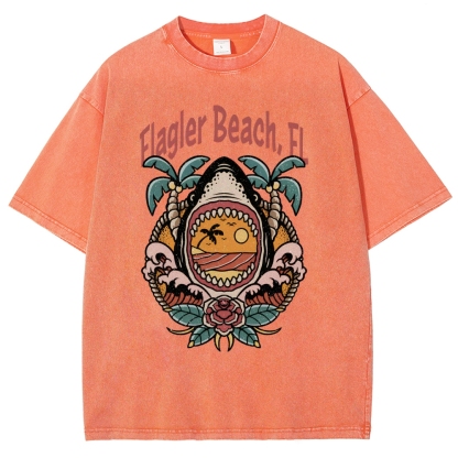 Washed T-Shirt | Unisex Fit Landscape Flager Beach TEE | TIDESENCE