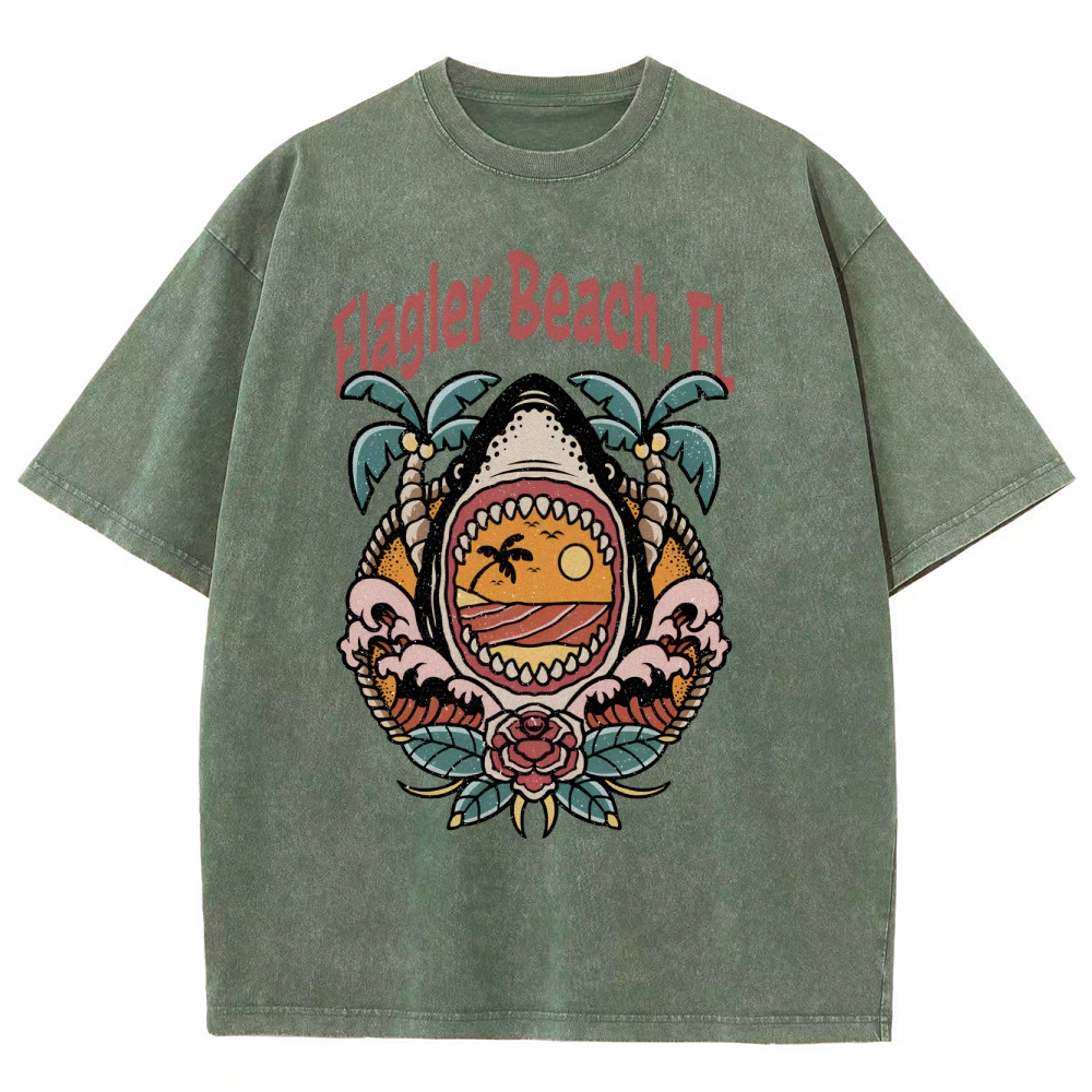 Washed T-Shirt | Unisex Fit Landscape Flager Beach TEE | TIDESENCE