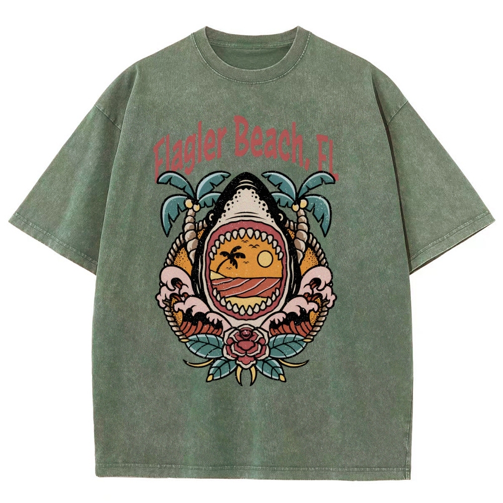 Washed T-Shirt | Unisex Fit Landscape Flager Beach TEE | TIDESENCE