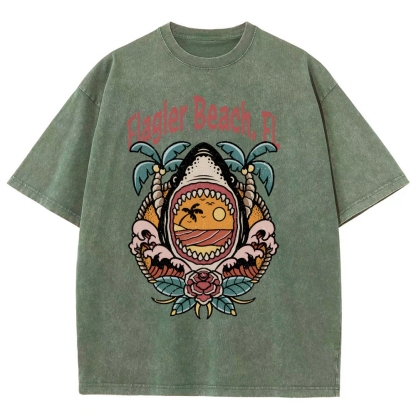 Washed T-Shirt | Unisex Fit Landscape Flager Beach TEE | TIDESENCE