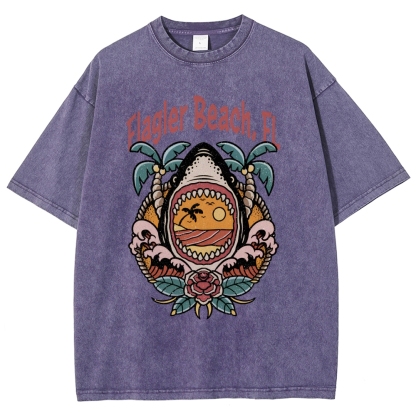 Washed T-Shirt | Unisex Fit Landscape Flager Beach TEE | TIDESENCE