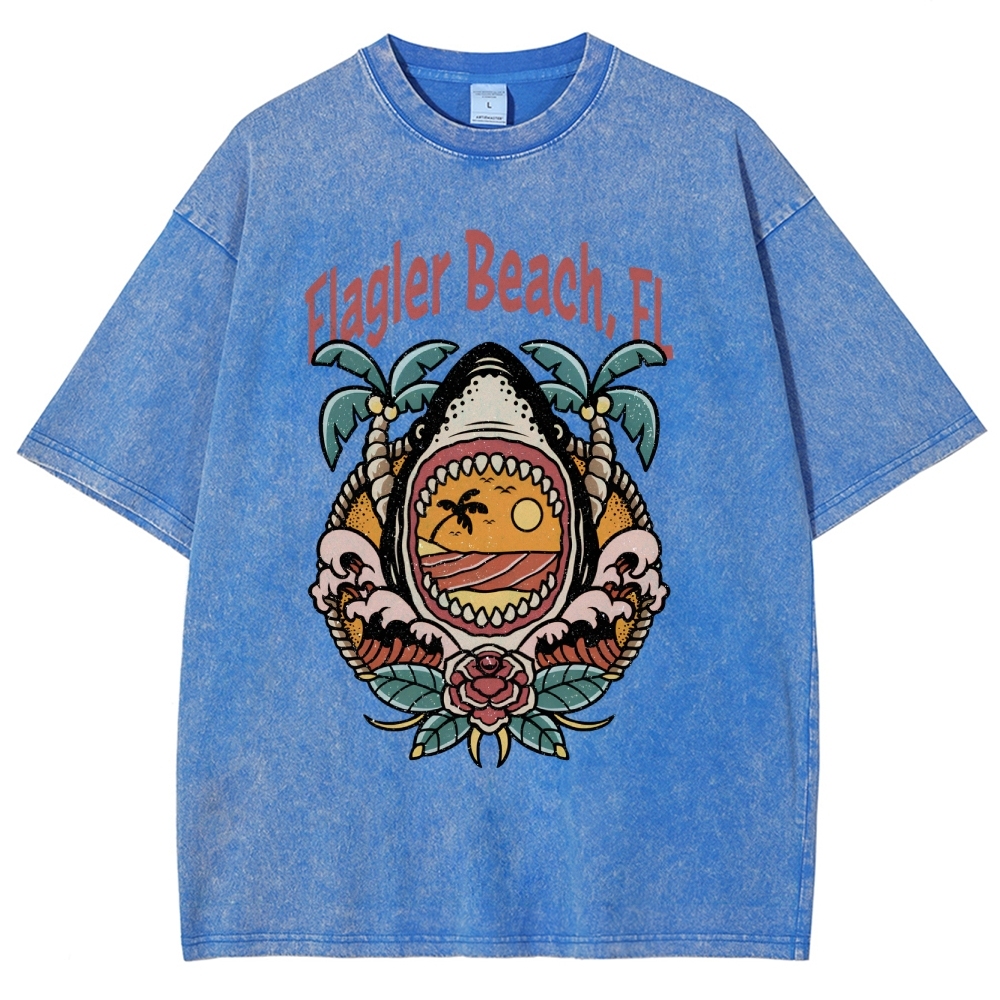 Washed T-Shirt | Unisex Fit Landscape Flager Beach TEE | TIDESENCE