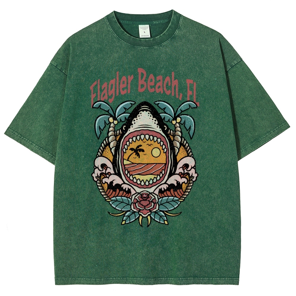 Washed T-Shirt | Unisex Fit Landscape Flager Beach TEE | TIDESENCE