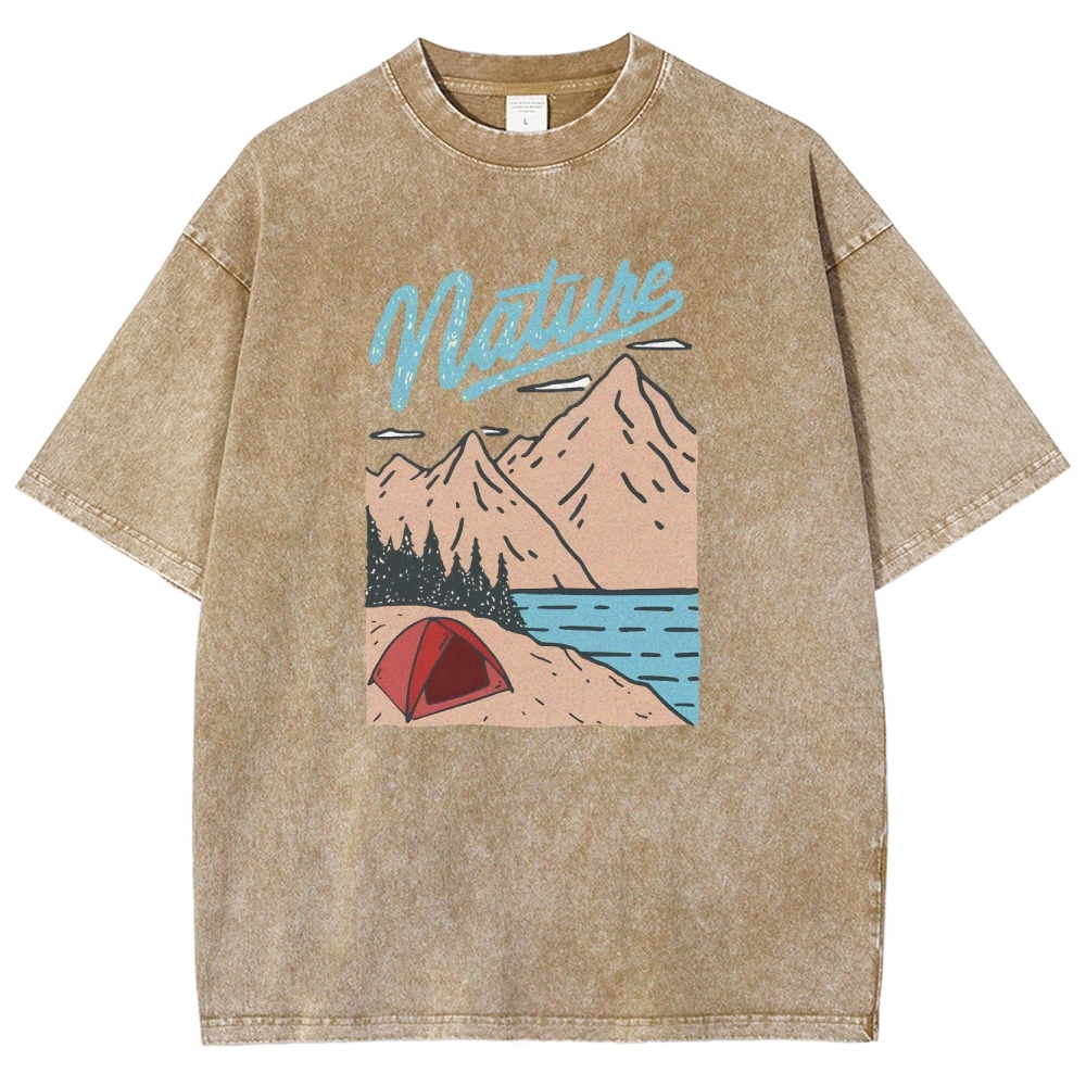 Washed T-Shirt | Unisex Landscape Adventure Outdoor Camping | TIDESENCE