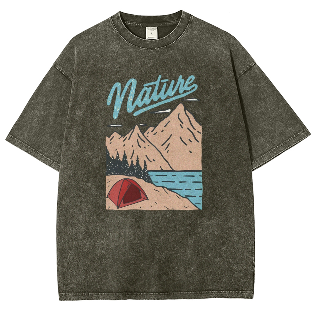 Washed T-Shirt | Unisex Landscape Adventure Outdoor Camping | TIDESENCE