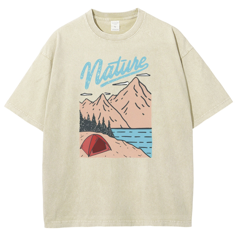 Washed T-Shirt | Unisex Landscape Adventure Outdoor Camping | TIDESENCE