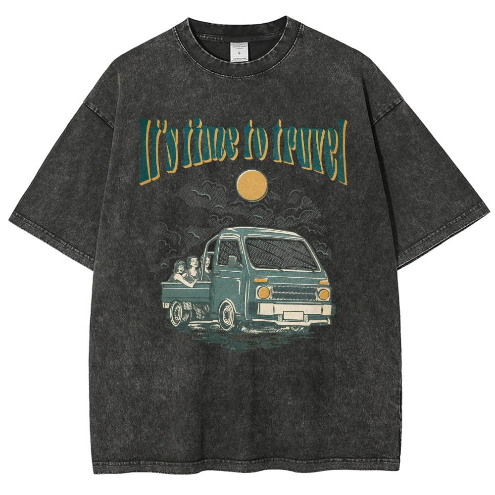Washed T-Shirt | Unisex Fit Time To Travel TEE | TIDESENCE