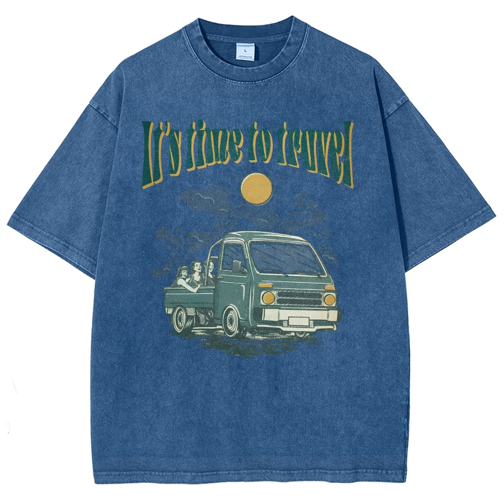 Washed T-Shirt | Unisex Fit Time To Travel TEE | TIDESENCE