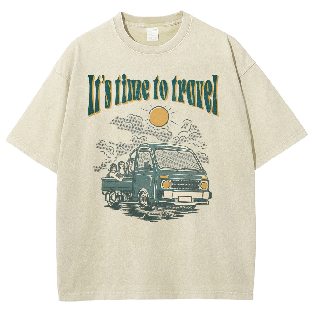 Washed T-Shirt | Unisex Fit Time To Travel TEE | TIDESENCE