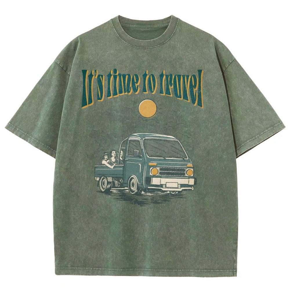 Washed T-Shirt | Unisex Fit Time To Travel TEE | TIDESENCE