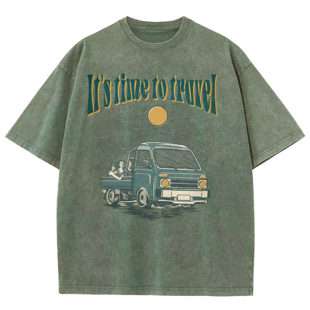 Washed T-Shirt | Unisex Fit Time To Travel TEE | TIDESENCE