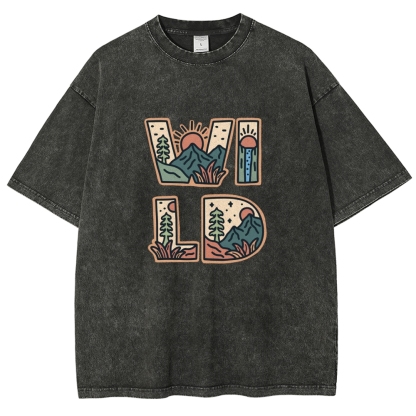 Washed T-Shirt | Unisex Fit Wild Forest Landscape TEE | TIDESENCE