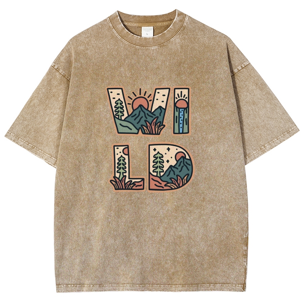 Washed T-Shirt | Unisex Fit Wild Forest Landscape TEE | TIDESENCE