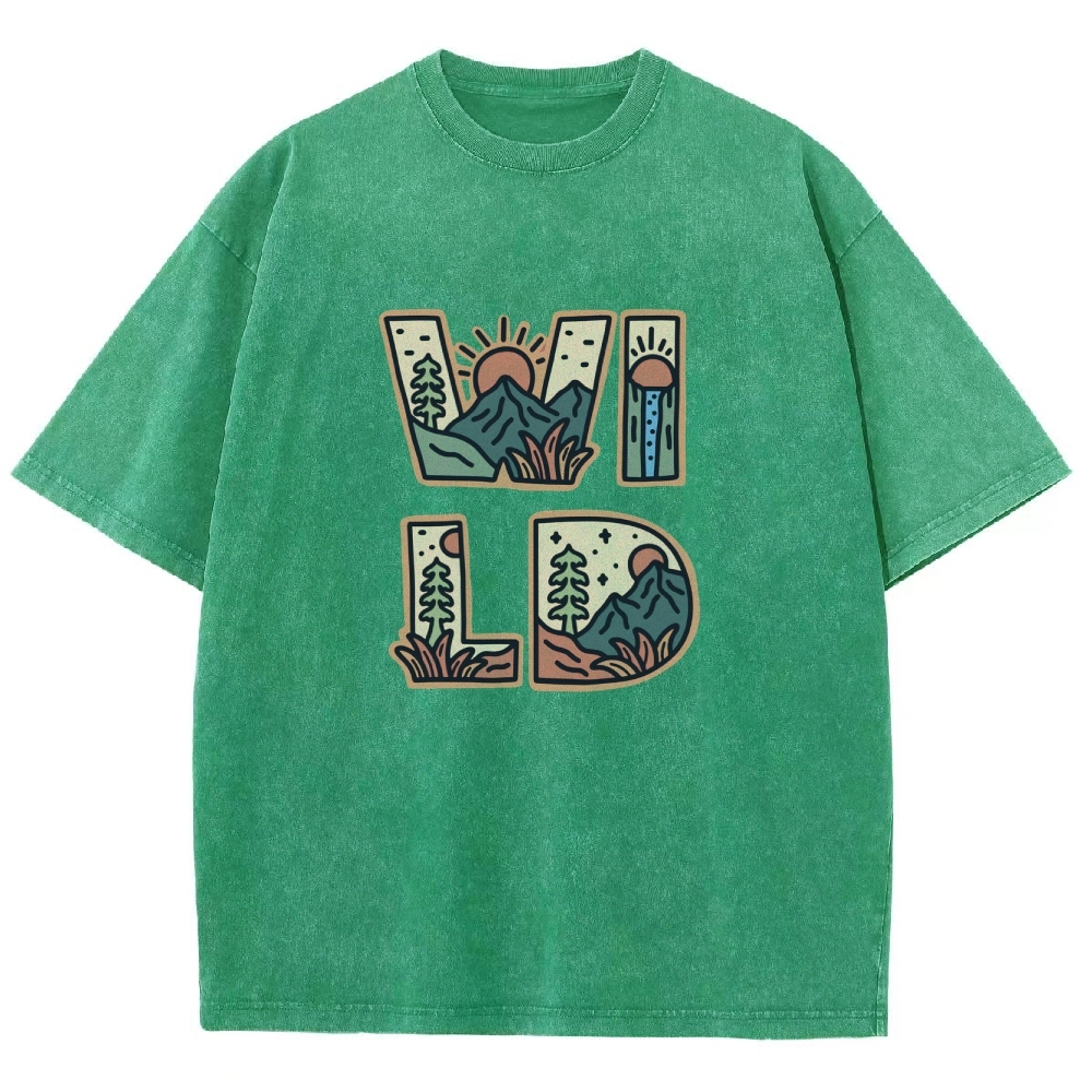 Washed T-Shirt | Unisex Fit Wild Forest Landscape TEE | TIDESENCE