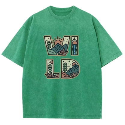 Washed T-Shirt | Unisex Fit Wild Forest Landscape TEE | TIDESENCE