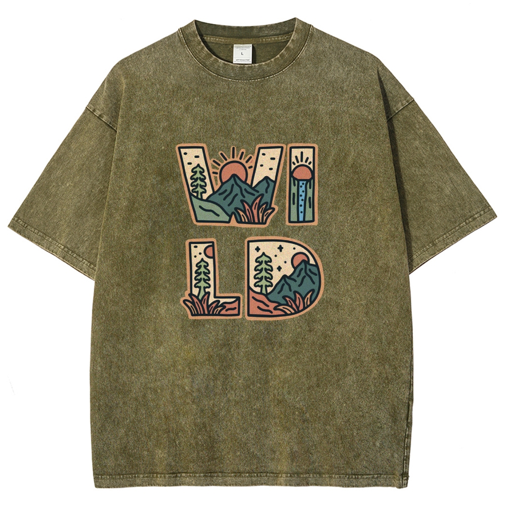 Washed T-Shirt | Unisex Fit Wild Forest Landscape TEE | TIDESENCE