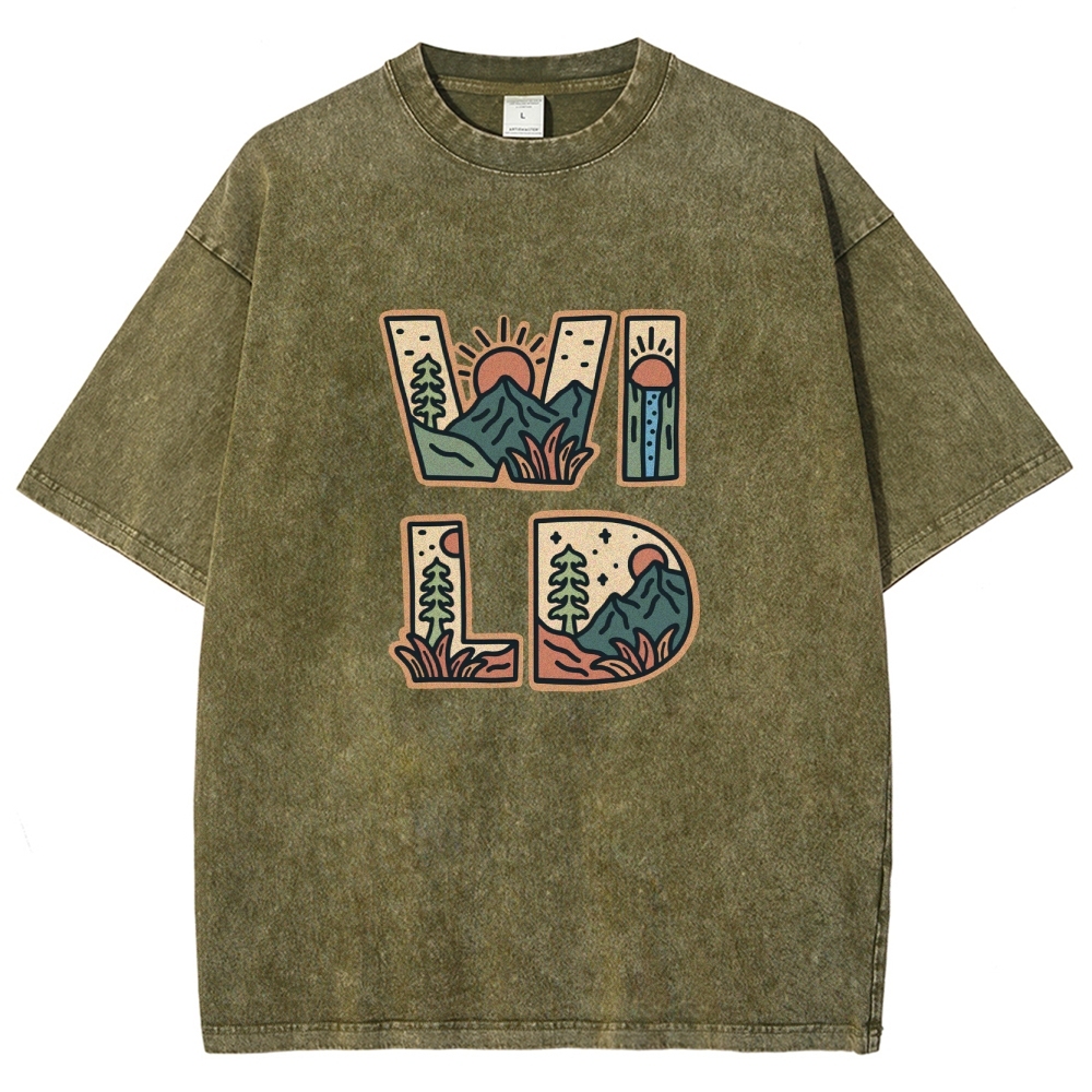 Washed T-Shirt | Unisex Fit Wild Forest Landscape TEE | TIDESENCE
