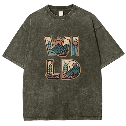 Washed T-Shirt | Unisex Fit Wild Forest Landscape TEE | TIDESENCE
