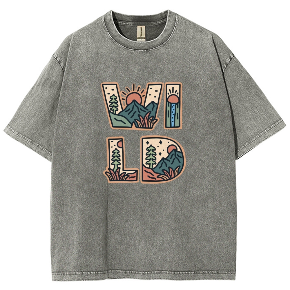 Washed T-Shirt | Unisex Fit Wild Forest Landscape TEE | TIDESENCE