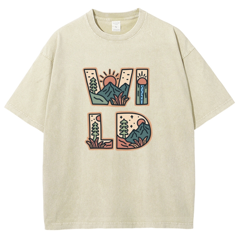 Washed T-Shirt | Unisex Fit Wild Forest Landscape TEE | TIDESENCE