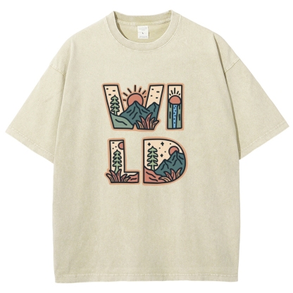 Washed T-Shirt | Unisex Fit Wild Forest Landscape TEE | TIDESENCE