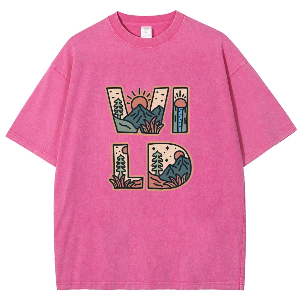 Washed T-Shirt | Unisex Fit Wild Forest Landscape TEE | TIDESENCE