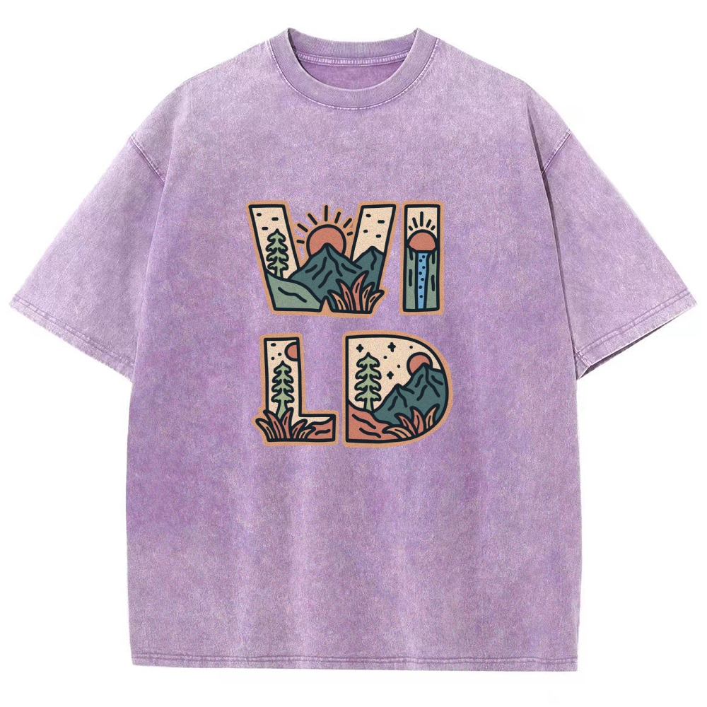 Washed T-Shirt | Unisex Fit Wild Forest Landscape TEE | TIDESENCE