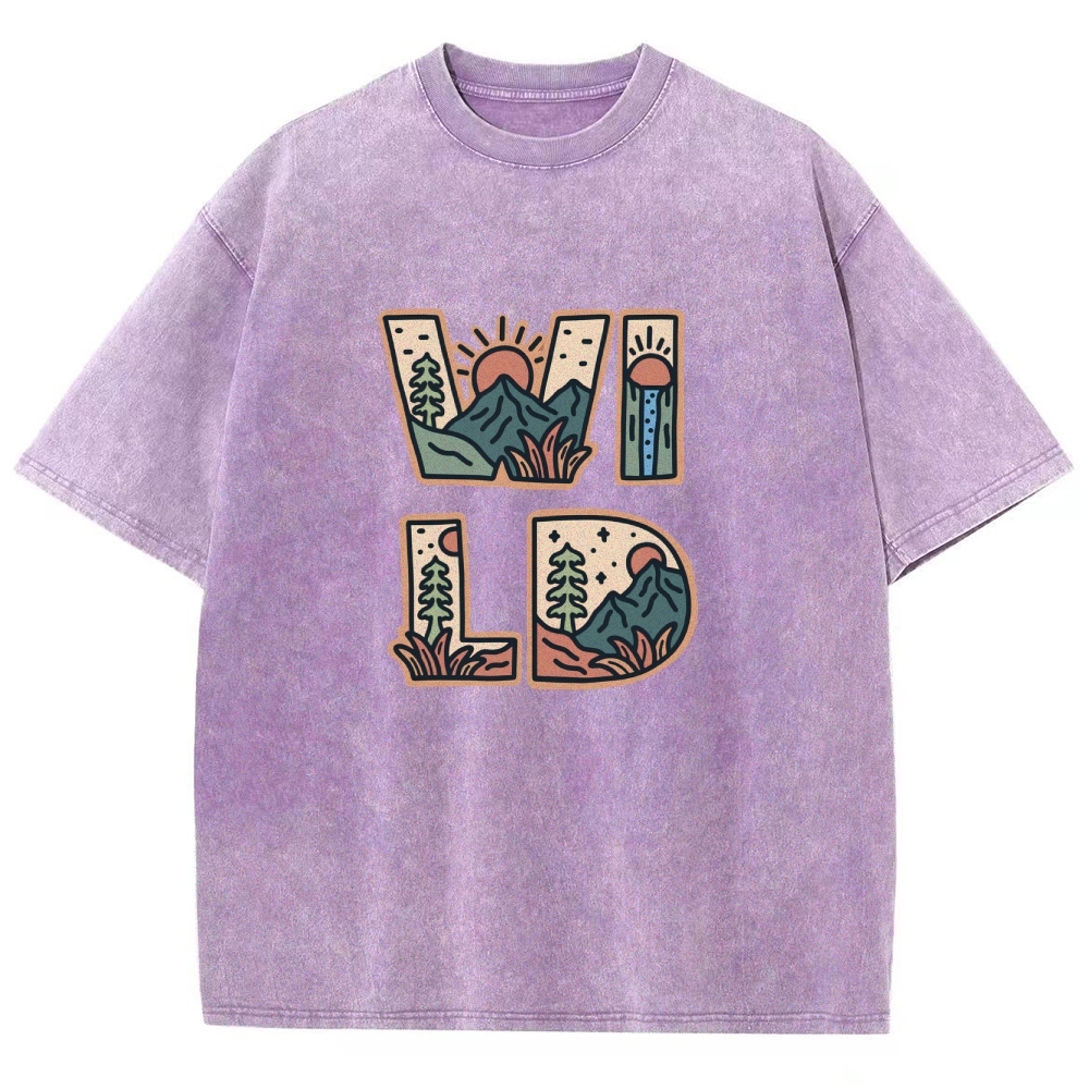 Washed T-Shirt | Unisex Fit Wild Forest Landscape TEE | TIDESENCE