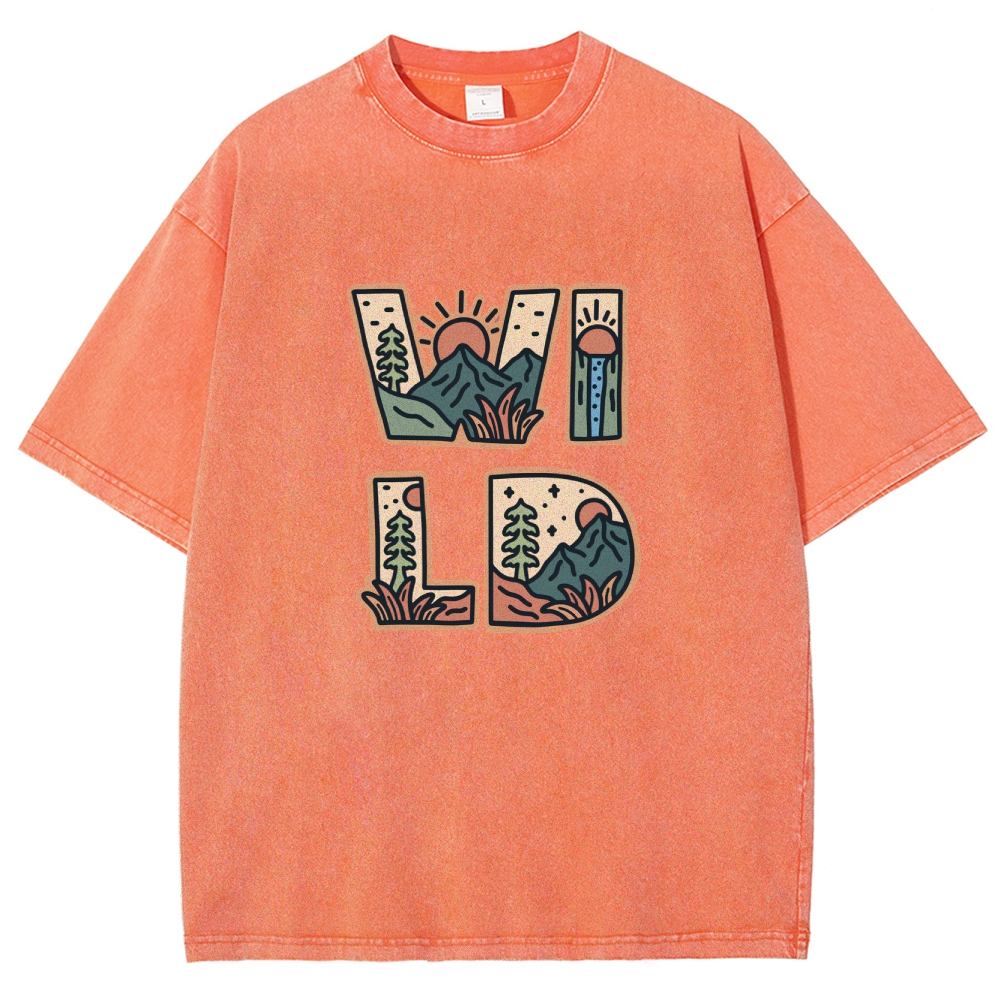 Washed T-Shirt | Unisex Fit Wild Forest Landscape TEE | TIDESENCE