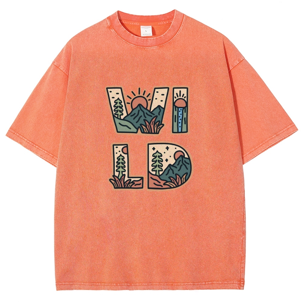 Washed T-Shirt | Unisex Fit Wild Forest Landscape TEE | TIDESENCE
