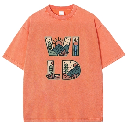 Washed T-Shirt | Unisex Fit Wild Forest Landscape TEE | TIDESENCE