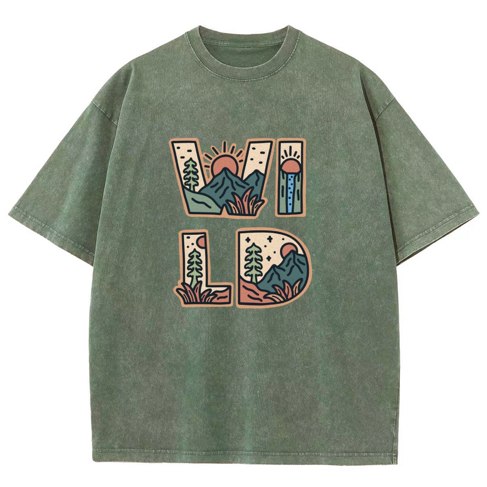 Washed T-Shirt | Unisex Fit Wild Forest Landscape TEE | TIDESENCE