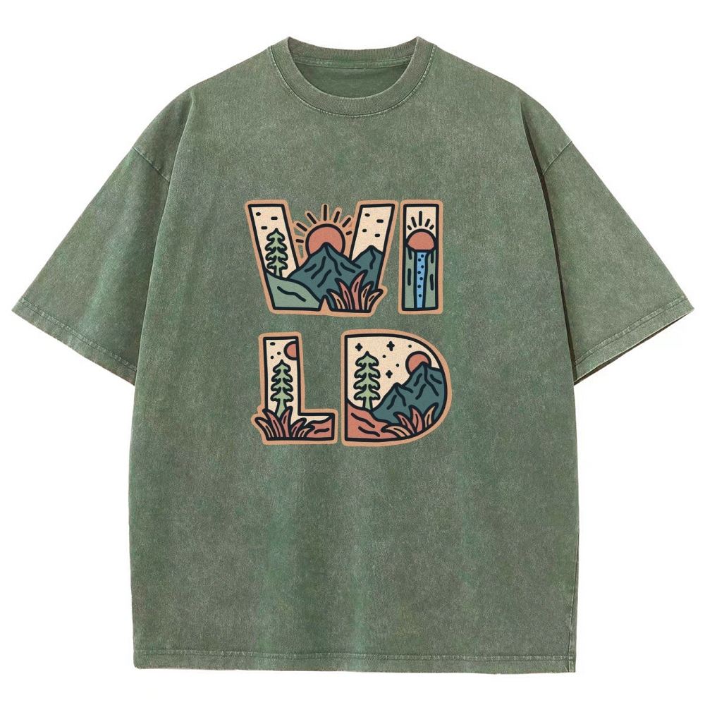 Washed T-Shirt | Unisex Fit Wild Forest Landscape TEE | TIDESENCE