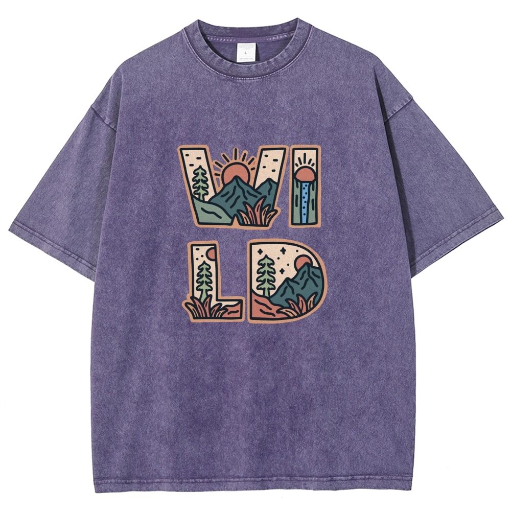 Washed T-Shirt | Unisex Fit Wild Forest Landscape TEE | TIDESENCE