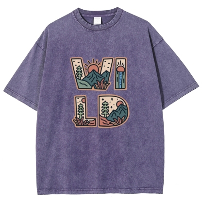 Washed T-Shirt | Unisex Fit Wild Forest Landscape TEE | TIDESENCE