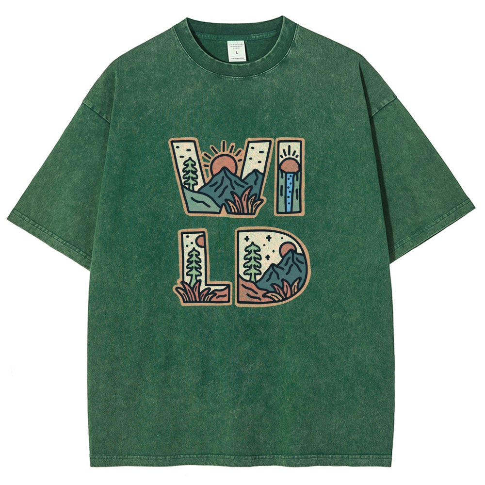 Washed T-Shirt | Unisex Fit Wild Forest Landscape TEE | TIDESENCE