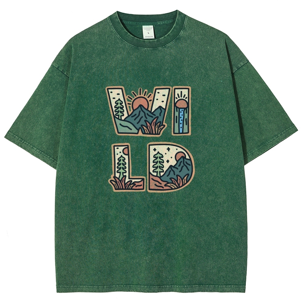 Washed T-Shirt | Unisex Fit Wild Forest Landscape TEE | TIDESENCE