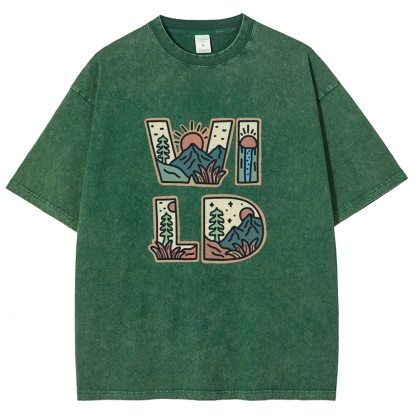 Washed T-Shirt | Unisex Fit Wild Forest Landscape TEE | TIDESENCE