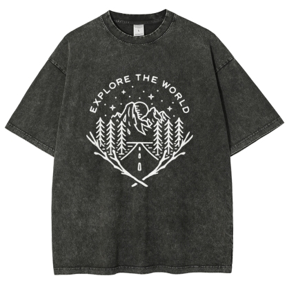 Washed T-Shirt | Unisex Fit Explore The Forest Tee | TIDESENCE