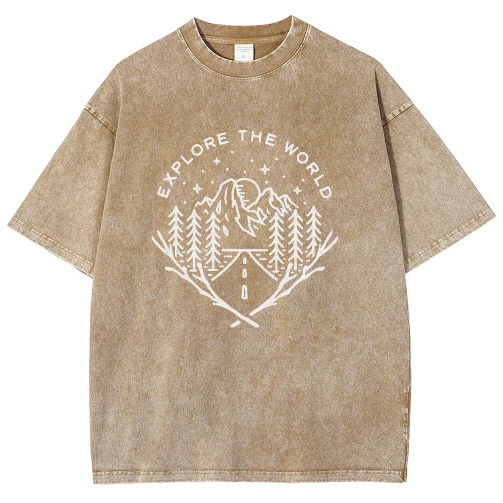 Washed T-Shirt | Unisex Fit Explore The Forest Tee | TIDESENCE