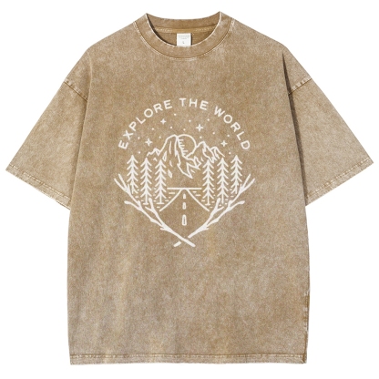 Washed T-Shirt | Unisex Fit Explore The Forest Tee | TIDESENCE