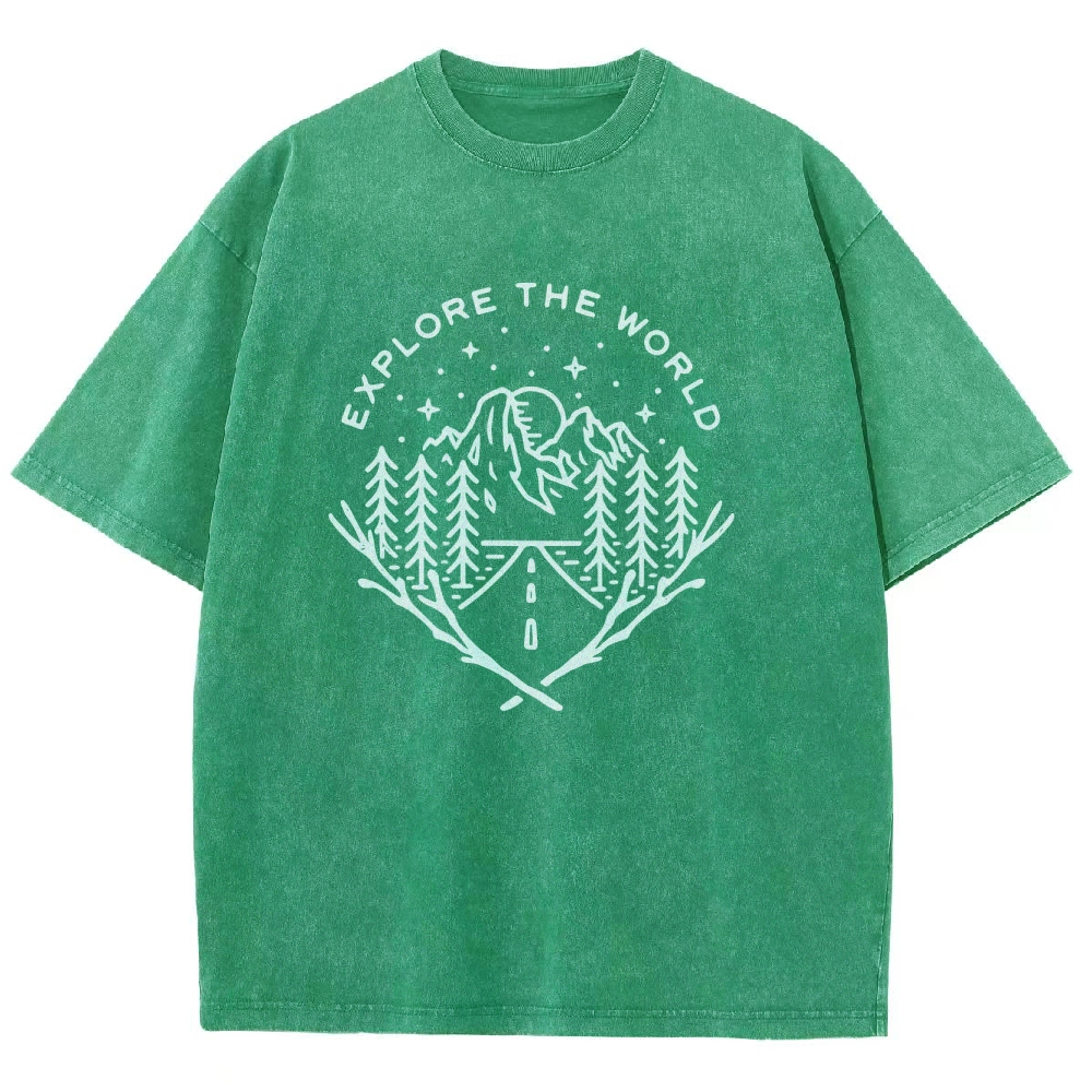 Washed T-Shirt | Unisex Fit Explore The Forest Tee | TIDESENCE