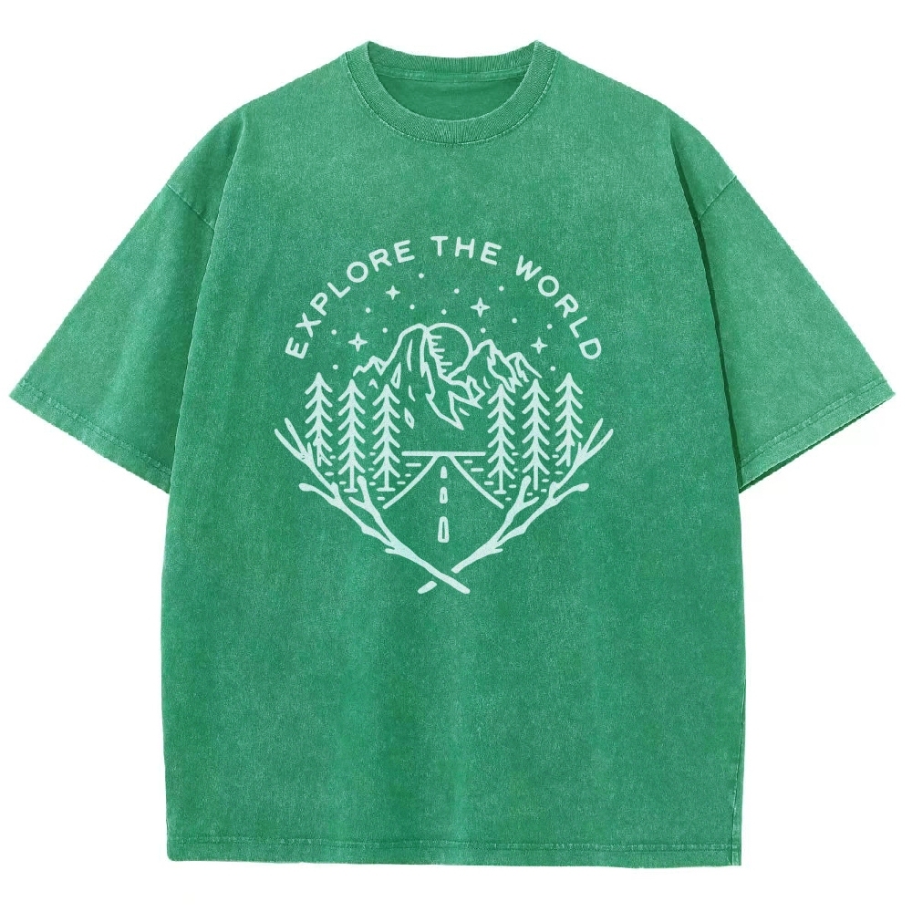 Washed T-Shirt | Unisex Fit Explore The Forest Tee | TIDESENCE