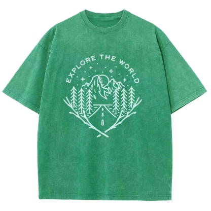 Washed T-Shirt | Unisex Fit Explore The Forest Tee | TIDESENCE