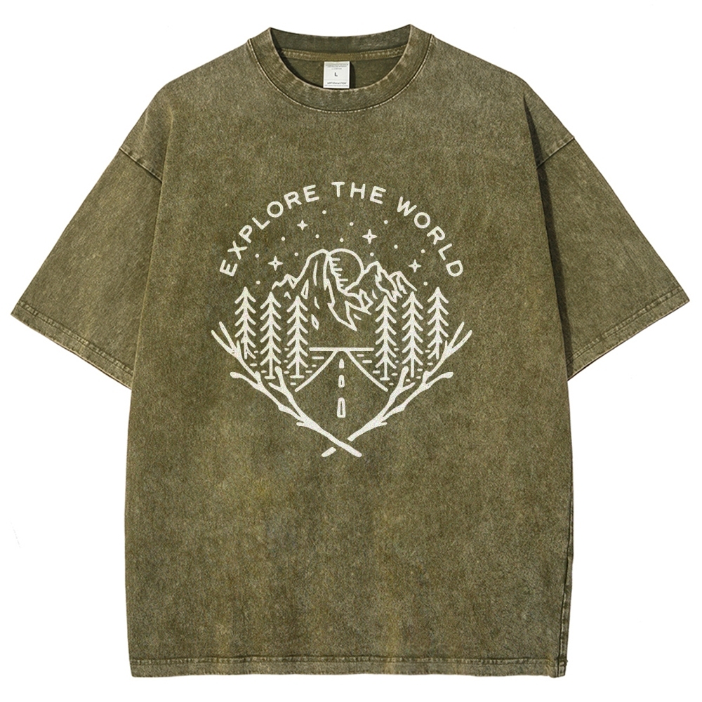 Washed T-Shirt | Unisex Fit Explore The Forest Tee | TIDESENCE