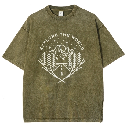 Washed T-Shirt | Unisex Fit Explore The Forest Tee | TIDESENCE