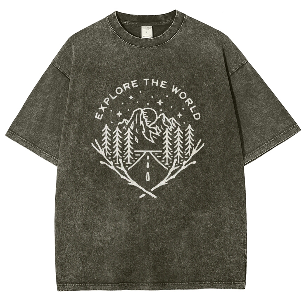 Washed T-Shirt | Unisex Fit Explore The Forest Tee | TIDESENCE