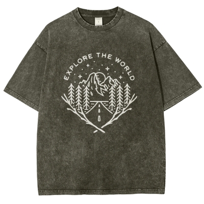 Washed T-Shirt | Unisex Fit Explore The Forest Tee | TIDESENCE