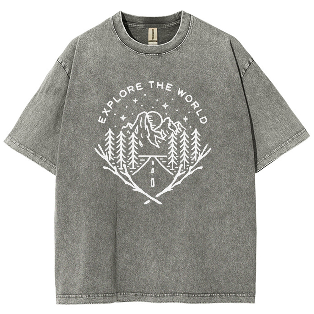 Washed T-Shirt | Unisex Fit Explore The Forest Tee | TIDESENCE